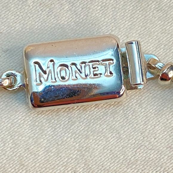 90s Monet Pearlesque Beaded Necklace Teardrop Pearlesque Rhinestone Trim Pendant - Picture 8 of 12